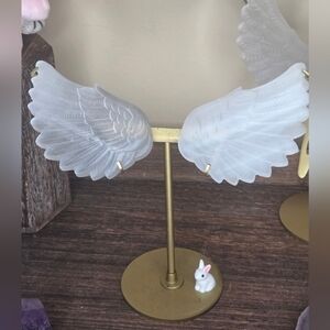 Selenite White Angel Wings on Gold Stand